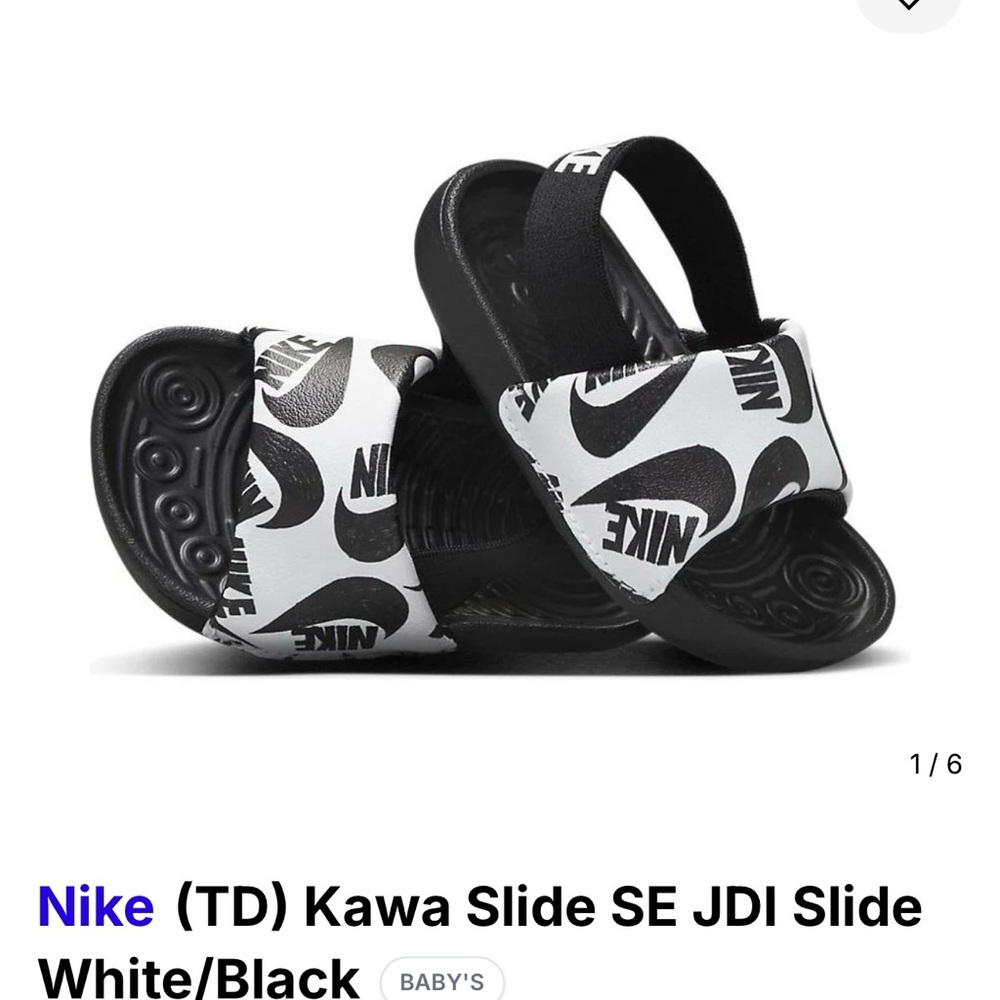 Nike Kids Kawa Slide Sandals - Black and White